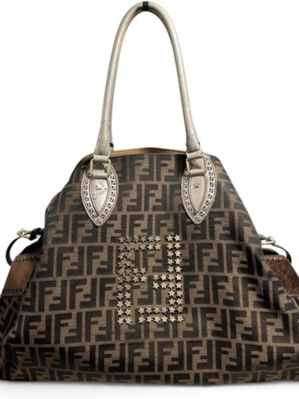 Fendi Brown Monogram Studded Canvas Tote